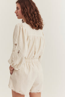 Women's beige embroidered shorts