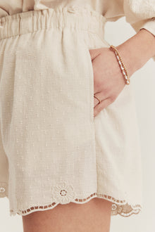 Women's beige embroidered shorts