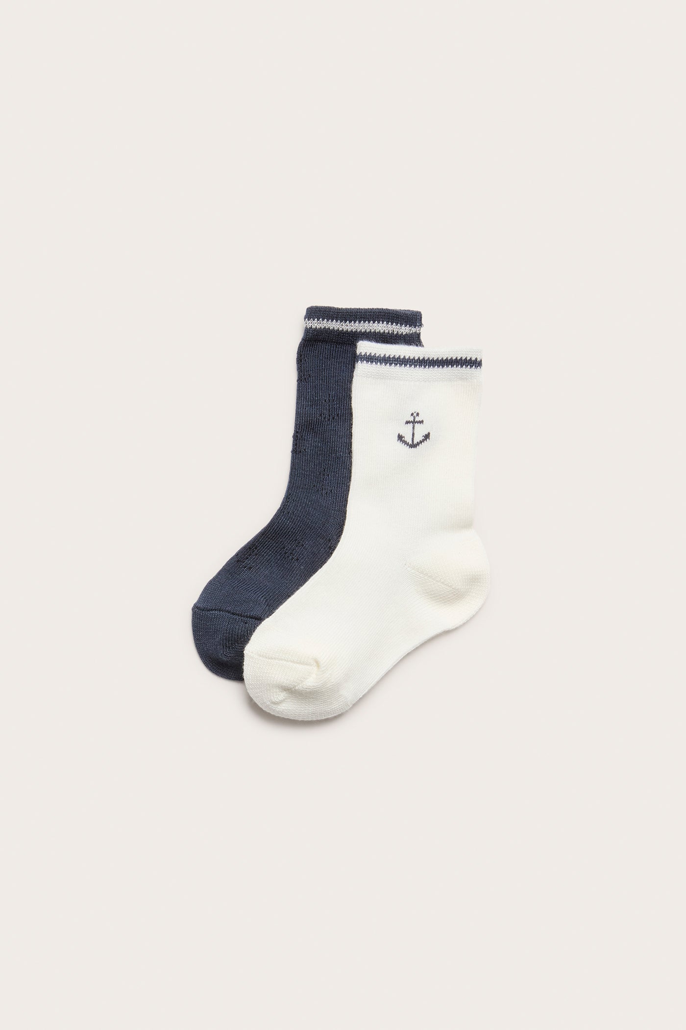 Baby white/blue anchor socks 2pk