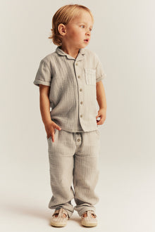 Kids beige muslin short-sleeved shirt