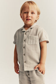 Kids beige muslin short-sleeved shirt