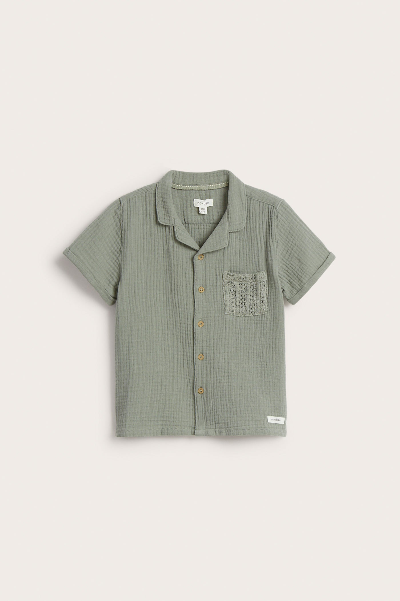 Kids green muslin short-sleeved shirt