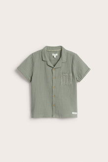 Kids green muslin short-sleeved shirt