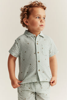 Kids green checked bumblebee shirt