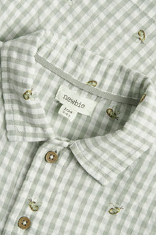 Kids green checked bumblebee shirt