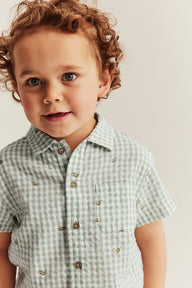 Kids green checked bumblebee shirt