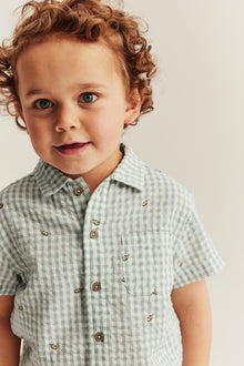 Kids green checked bumblebee shirt