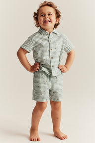 Kids´ green checked bumblebee shorts