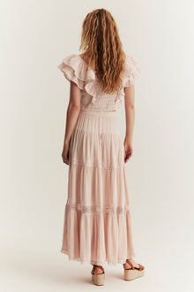 Women's pink viscose skirt with lace