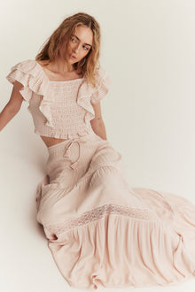 Women's pink viscose skirt with lace