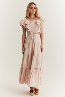 Women's pink viscose skirt with lace