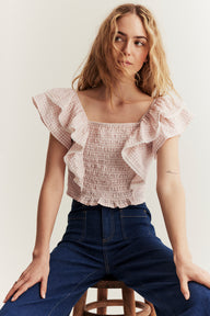 Women's pink checked frill blouse