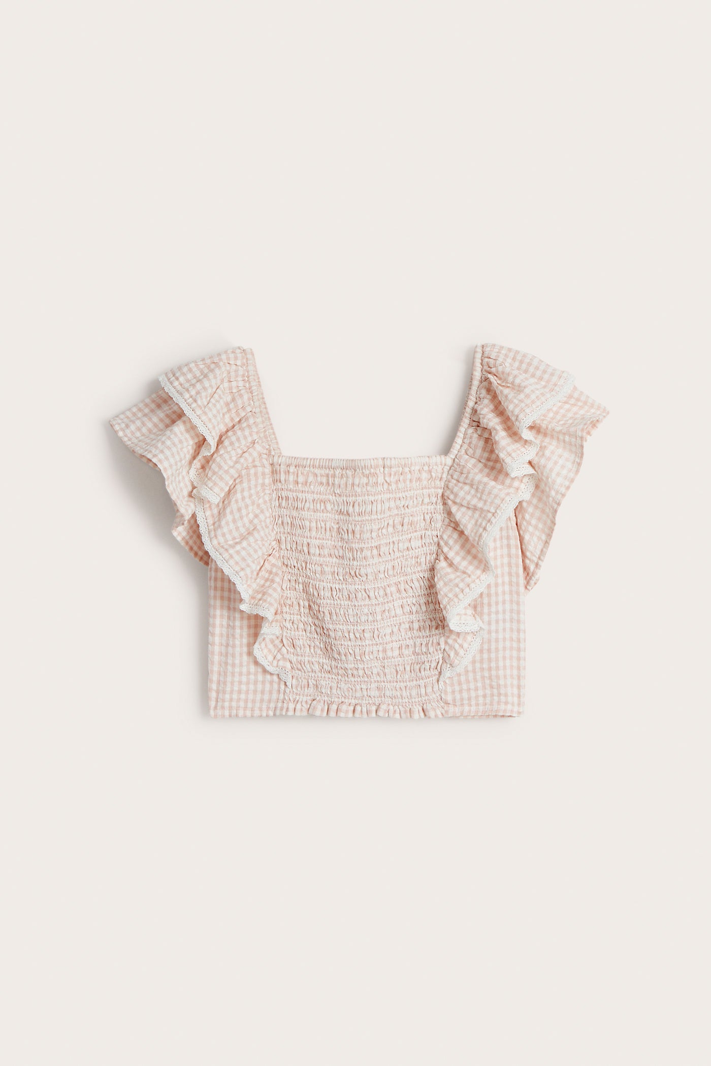 Women's pink checked frill blouse