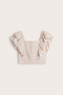 Women's pink checked frill blouse