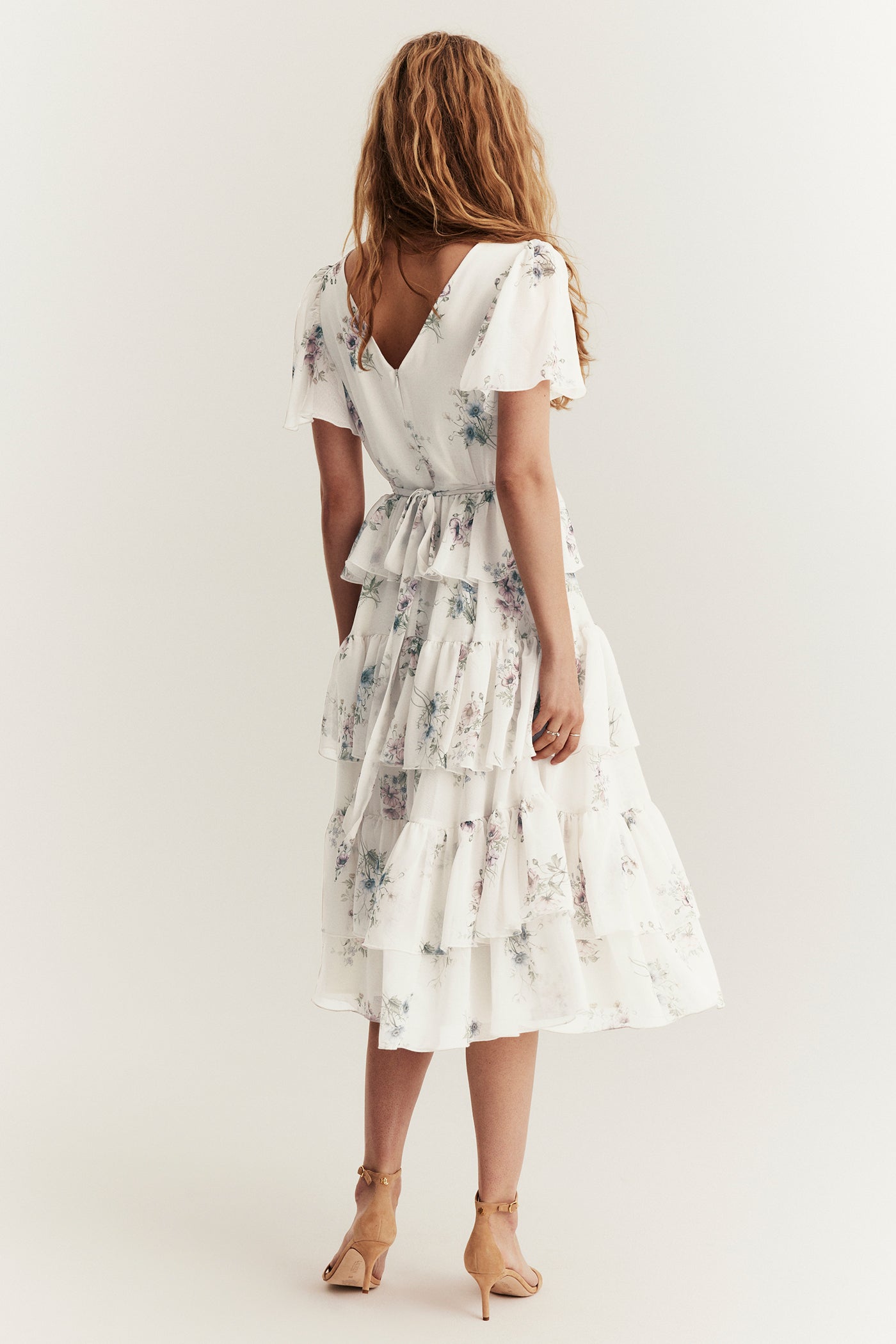 Women's white floral chiffon dress