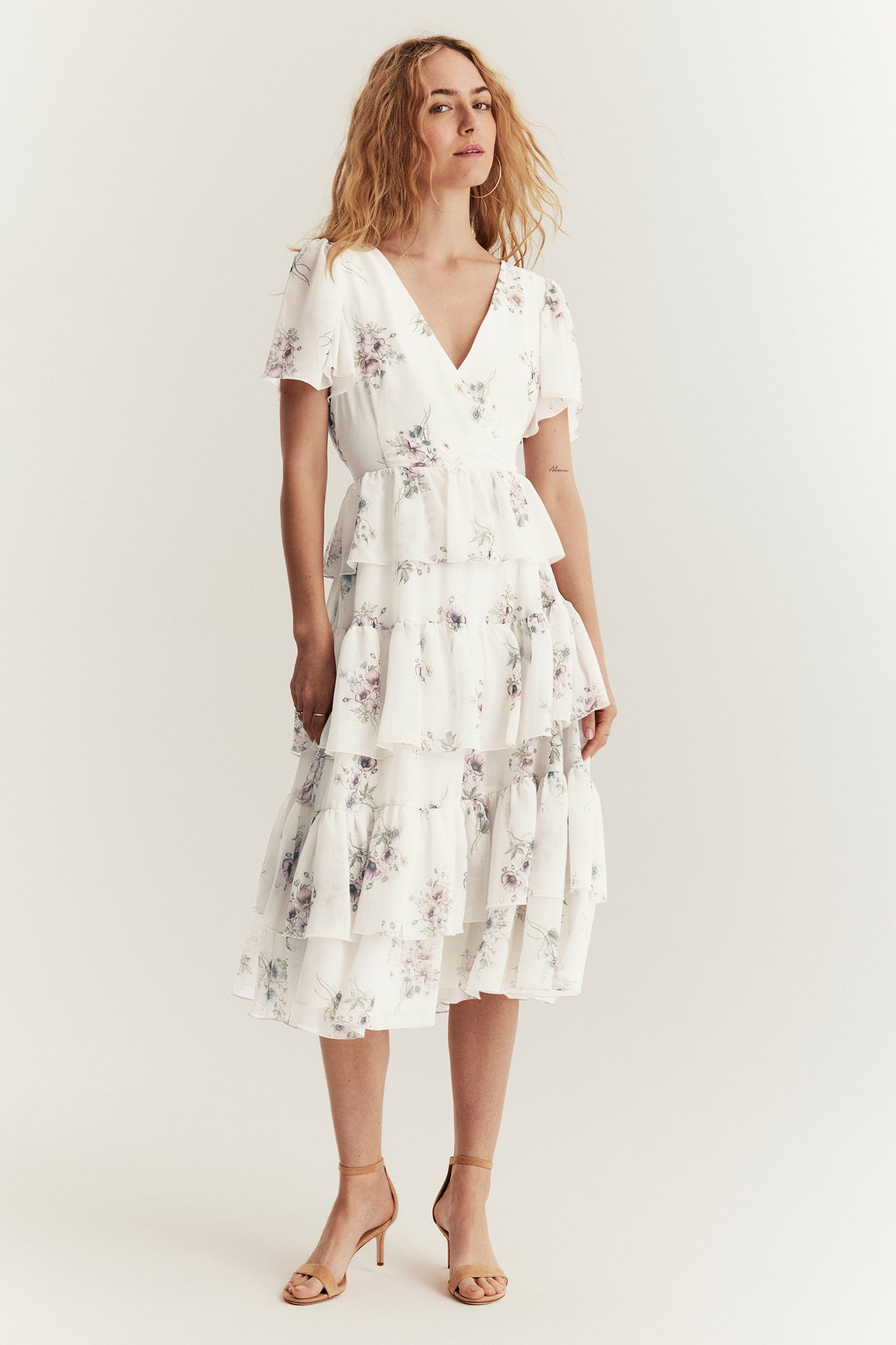 Women's white floral chiffon dress