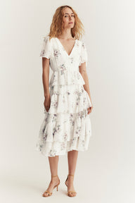 Women's white floral chiffon dress