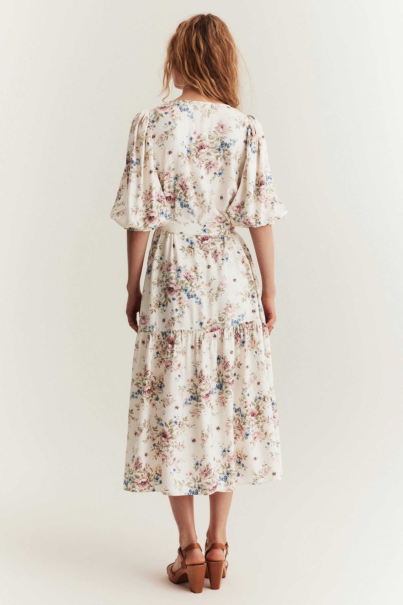 Women's white floral dress with belt