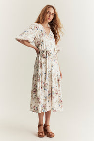 Women's white floral dress with belt