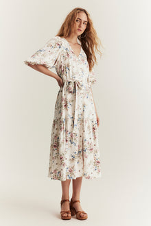 Women's white floral dress with belt