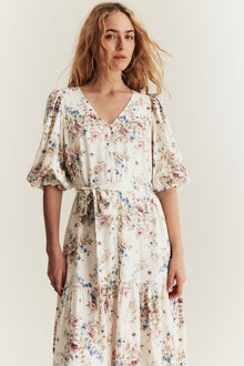 Women's white floral dress with belt