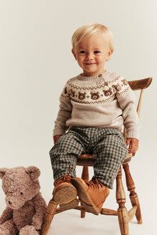 Baby brown checked twill trousers