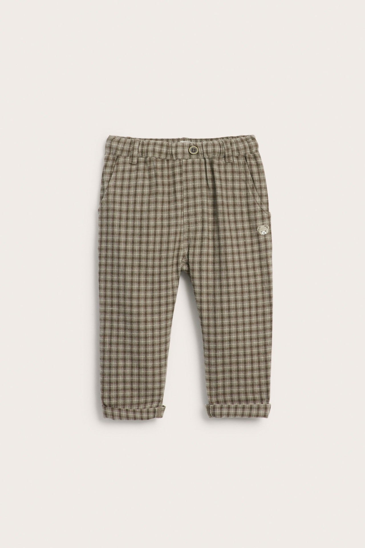 Baby brown checked twill trousers