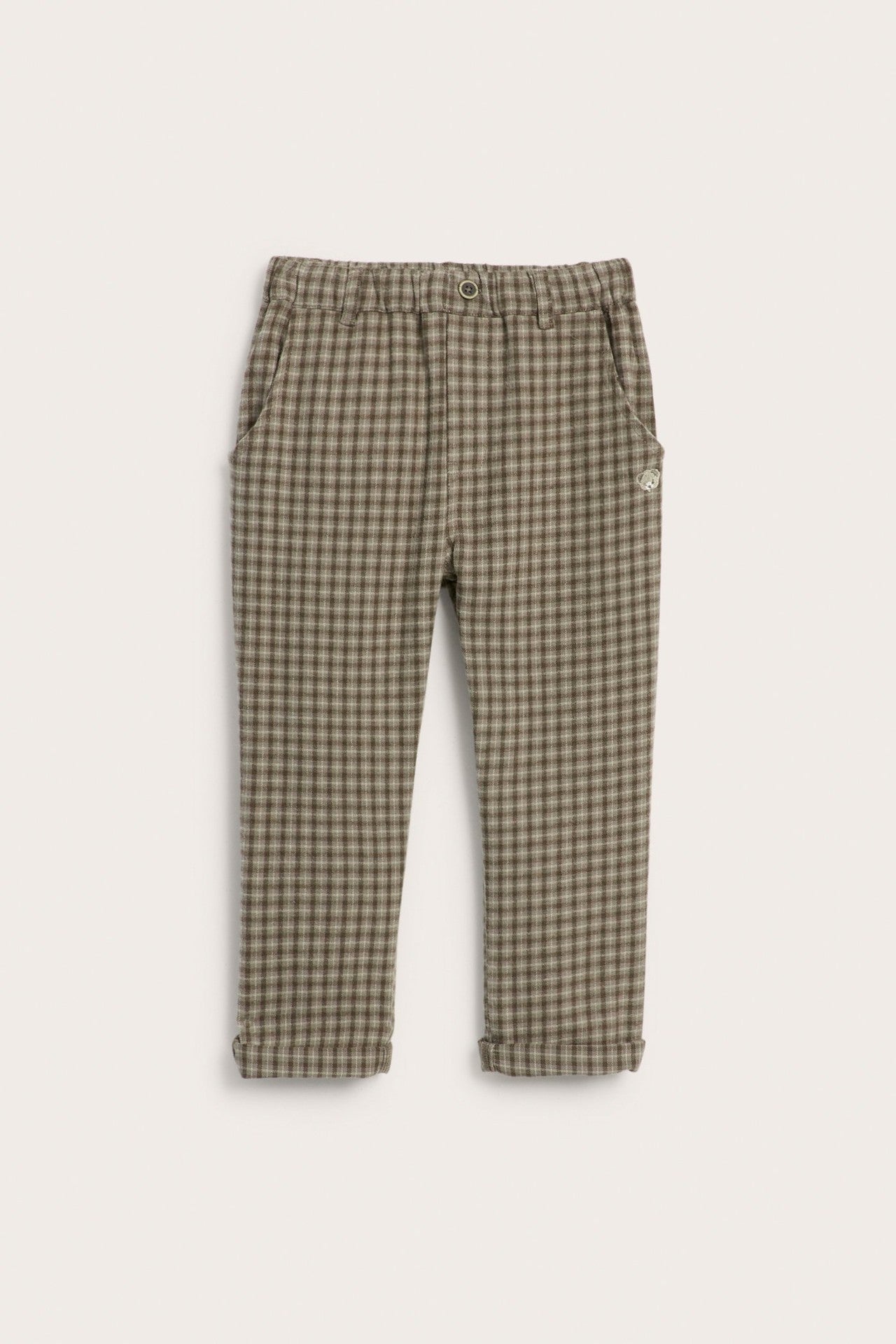 Kids brown checked twill trousers