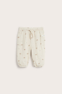Baby beige muslin trousers with bears