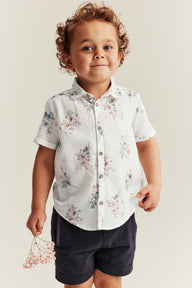Kids white floral short-sleeved shirt