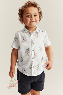 Kids white floral short-sleeved shirt