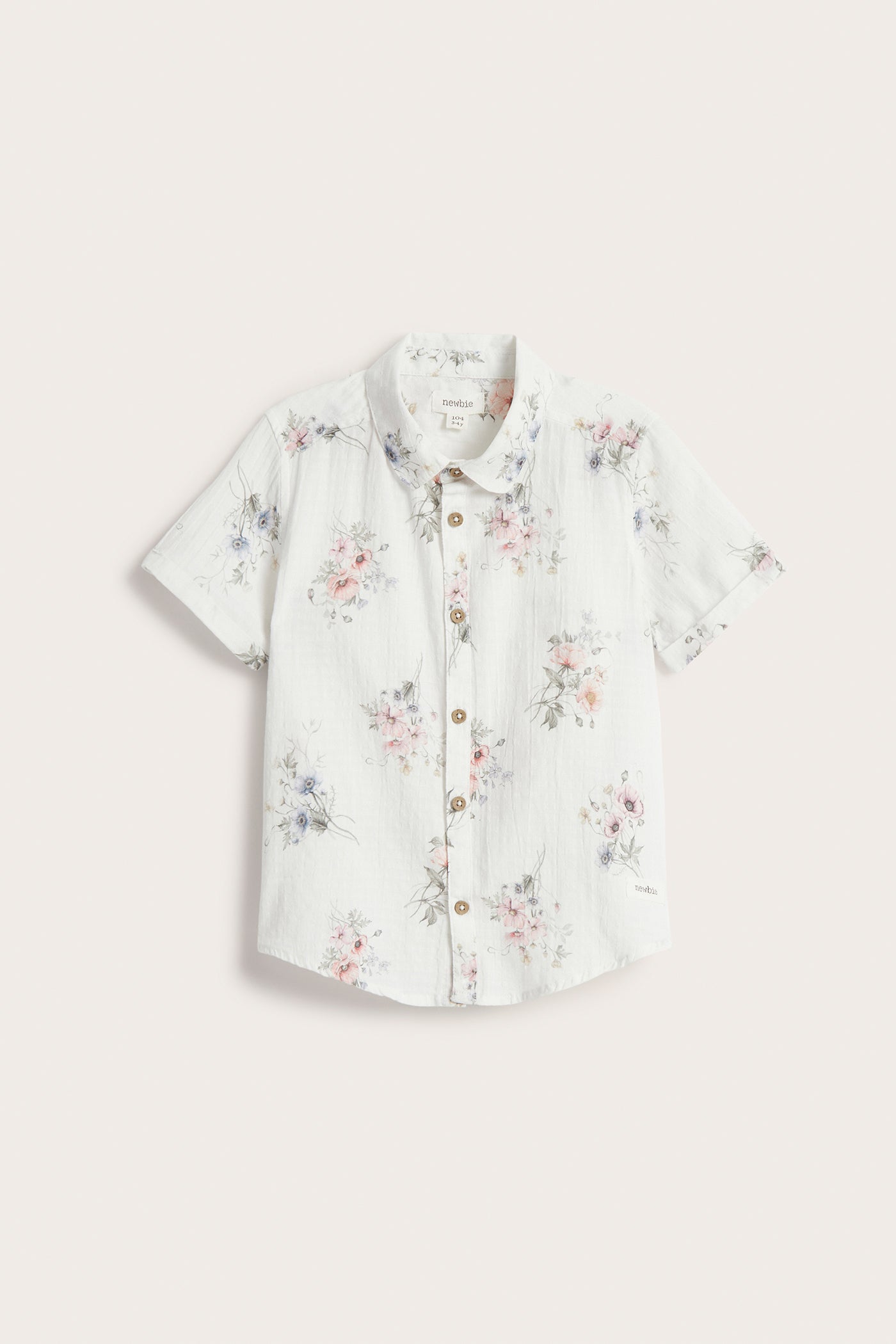 Kids white floral short-sleeved shirt