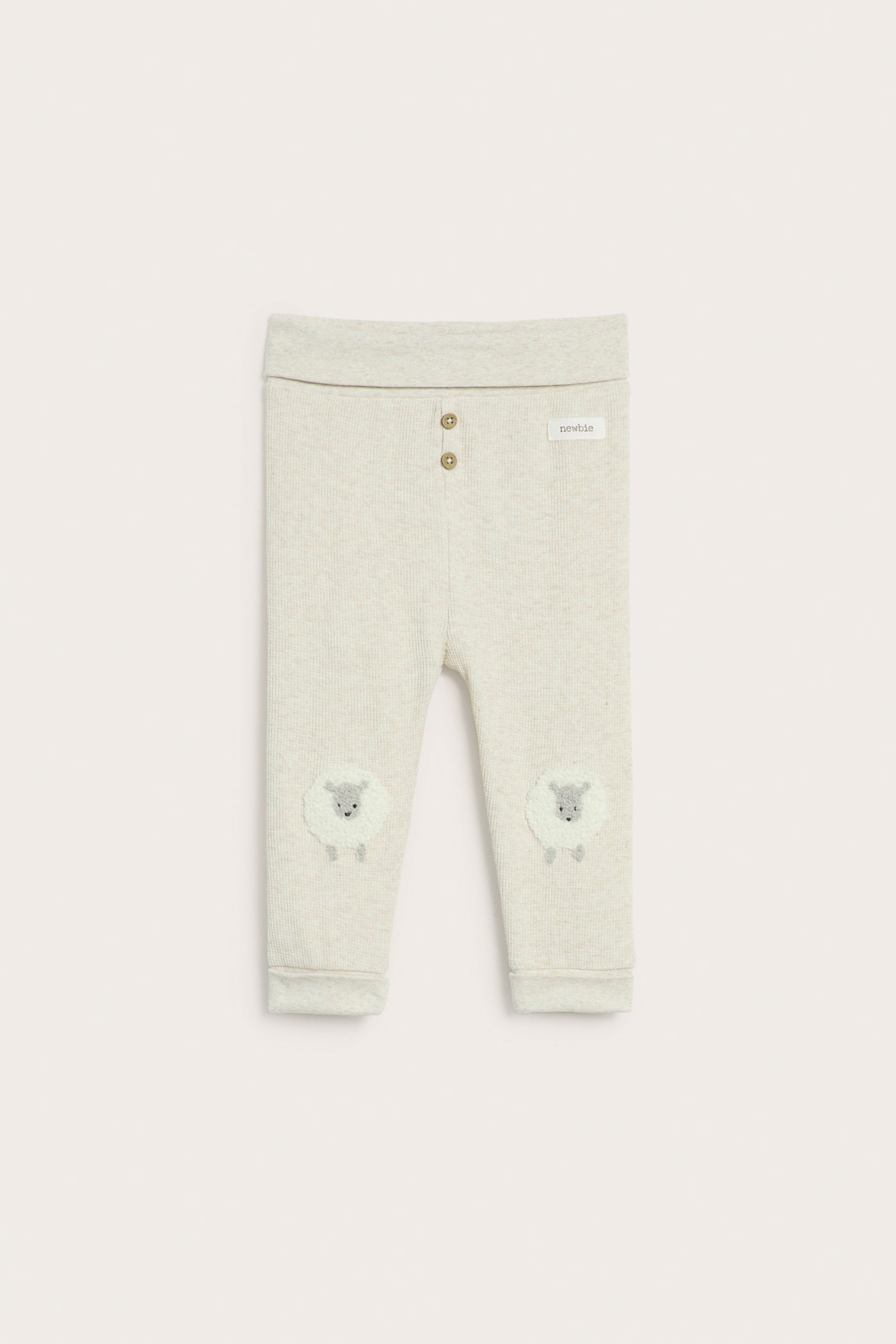 Baby beige leggings with lamb patches
