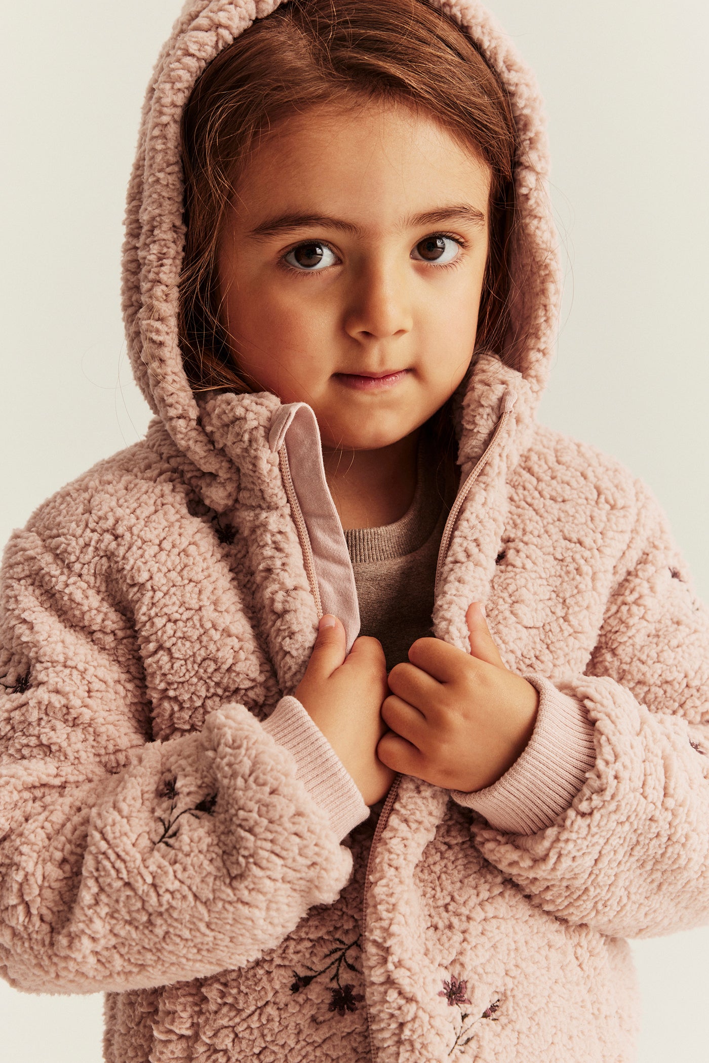 Kids pink floral pile jacket