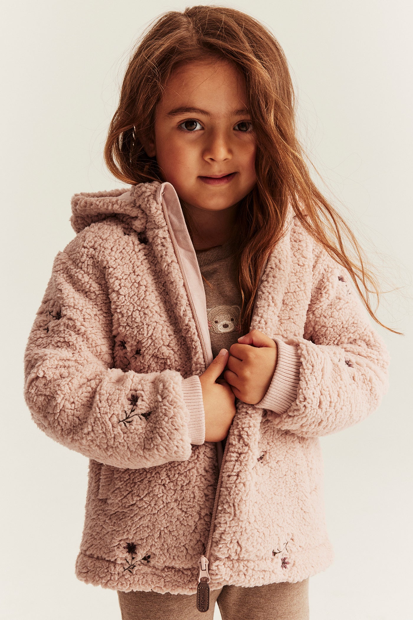 Kids pink floral pile jacket