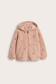 Kids pink floral pile jacket