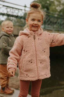 Kids pink floral pile jacket