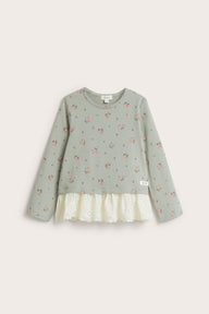 Kids' green floral top with frill