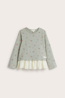 Kids' green floral top with frill