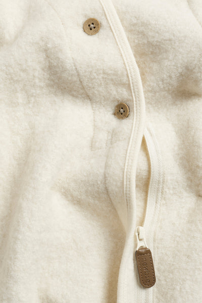 Baby beige wool coverall with hood ears