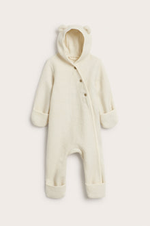 Baby beige wool coverall with hood ears