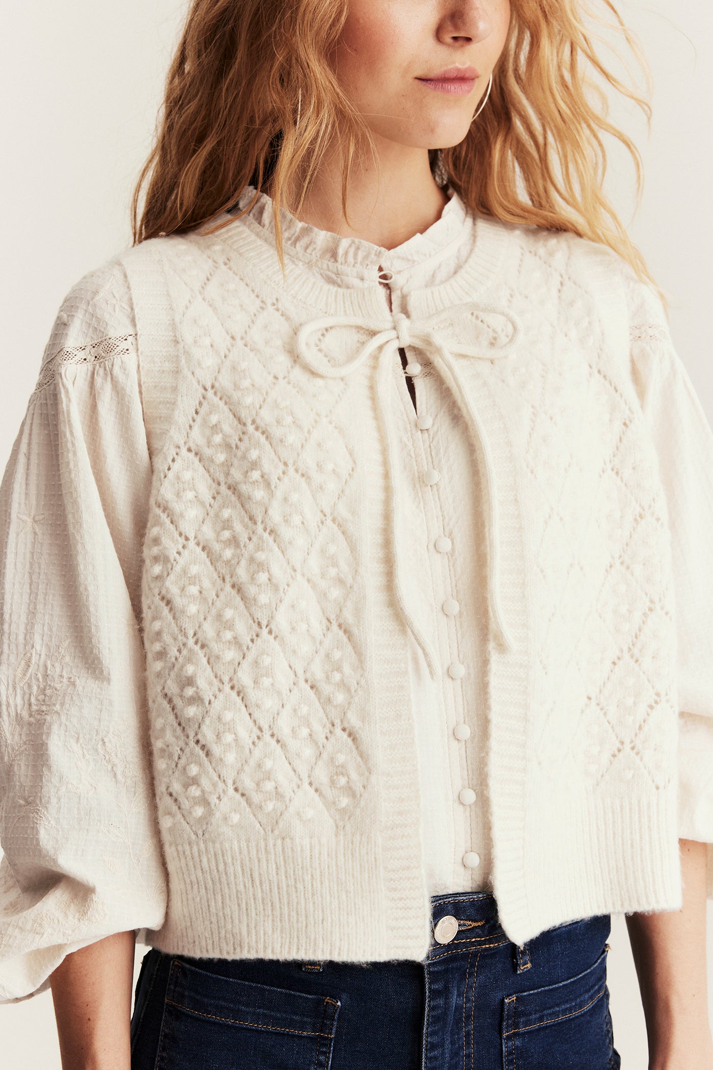 Women's beige wool blended vest