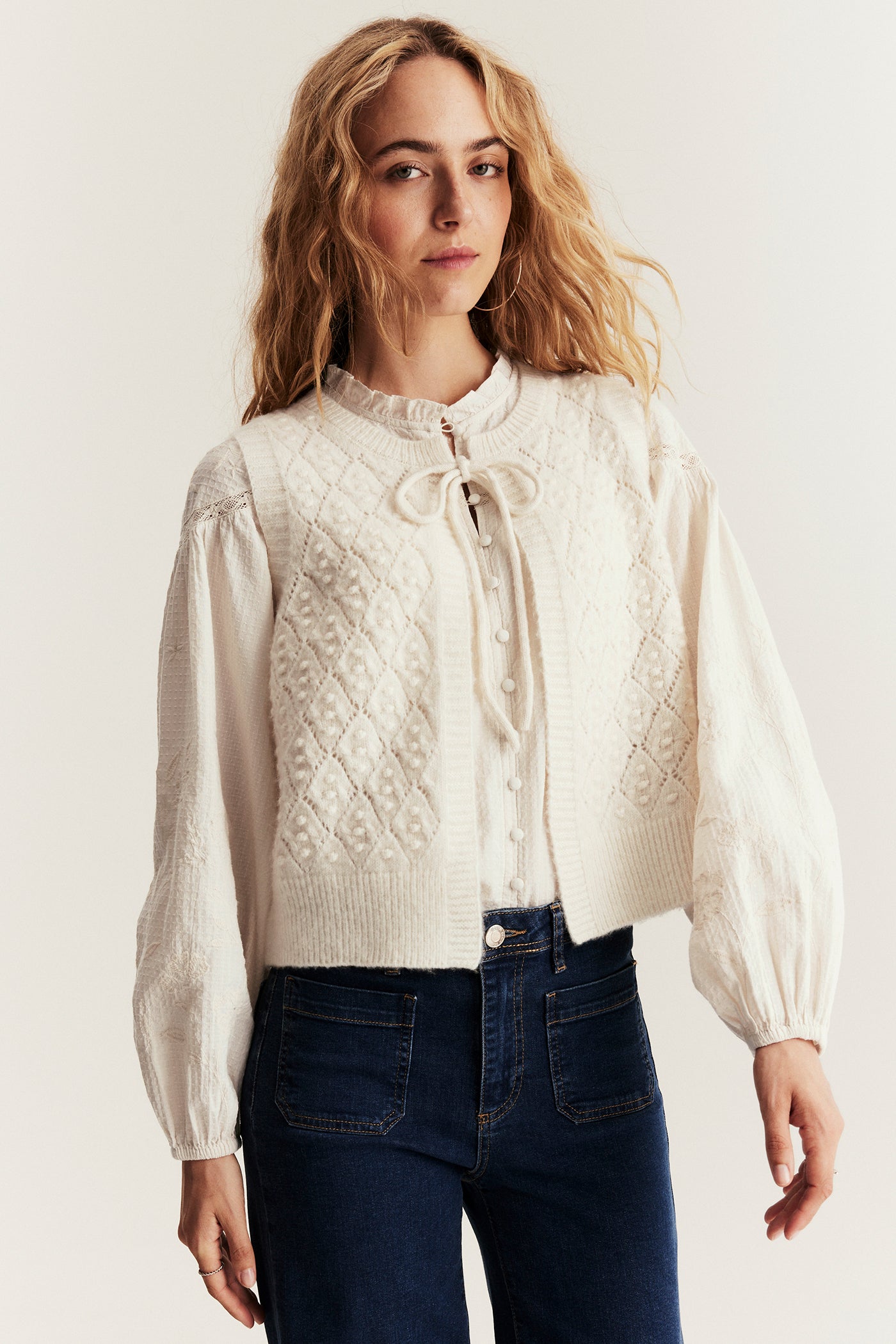 Women's beige wool blended vest