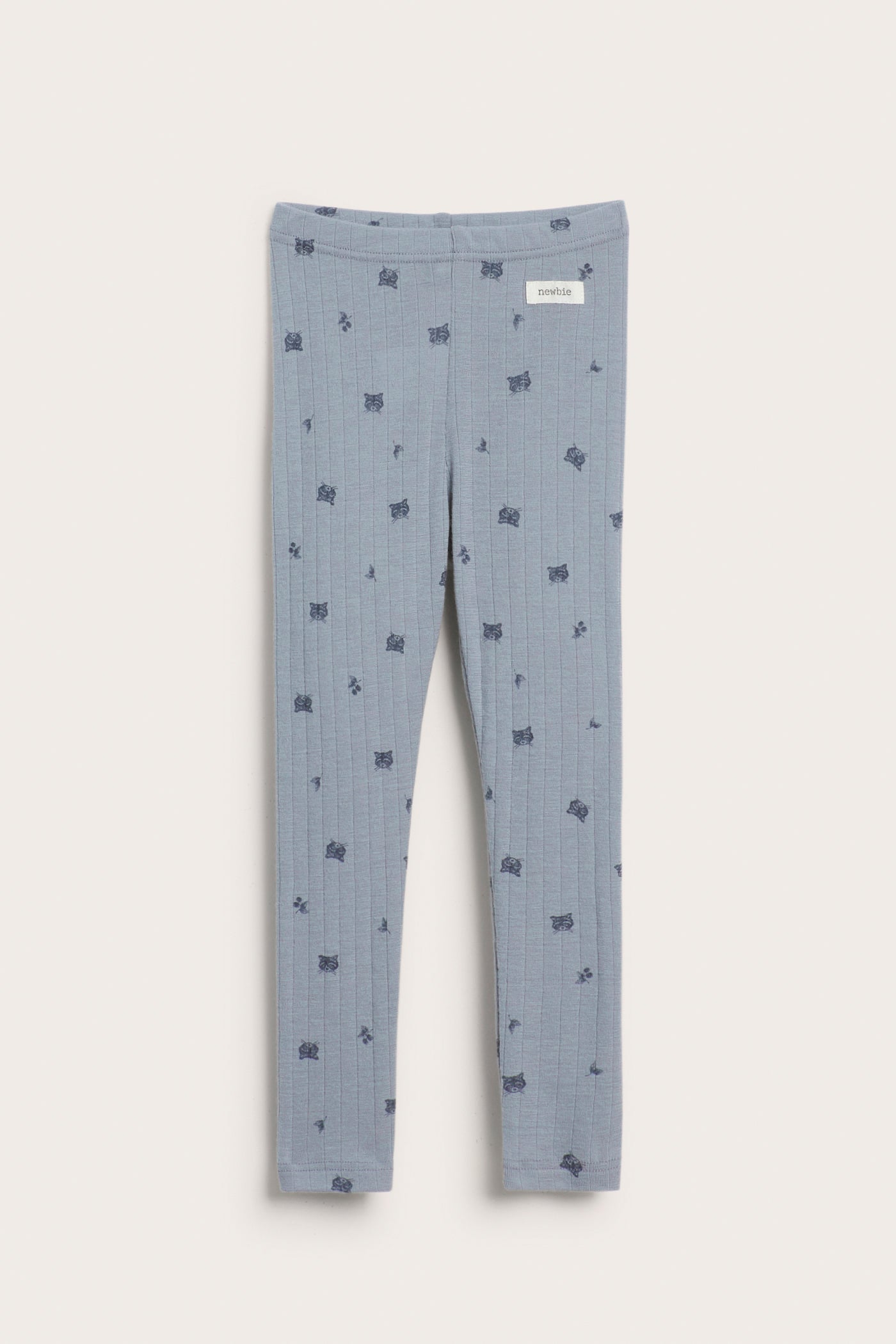 Kids´ blue merino wool leggings with raccoons