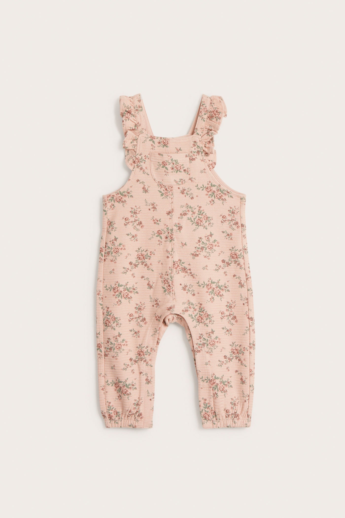 Baby pink floral frill dungarees