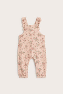 Baby pink floral frill dungarees
