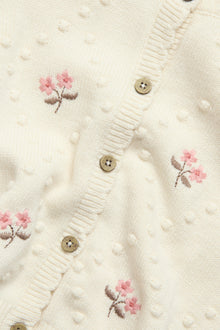 Kids beige wool blend floral cardigan