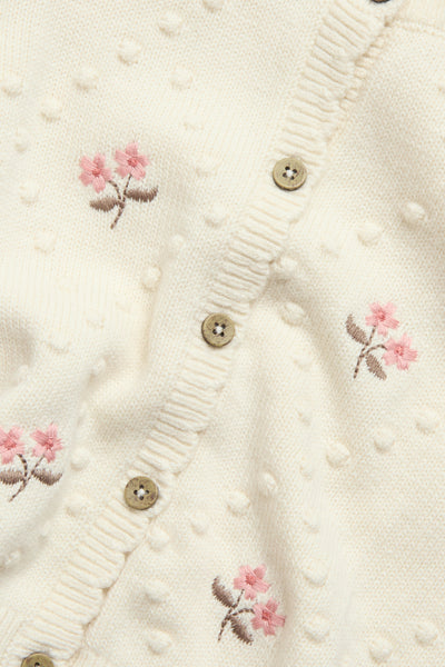 Kids beige wool blend floral cardigan