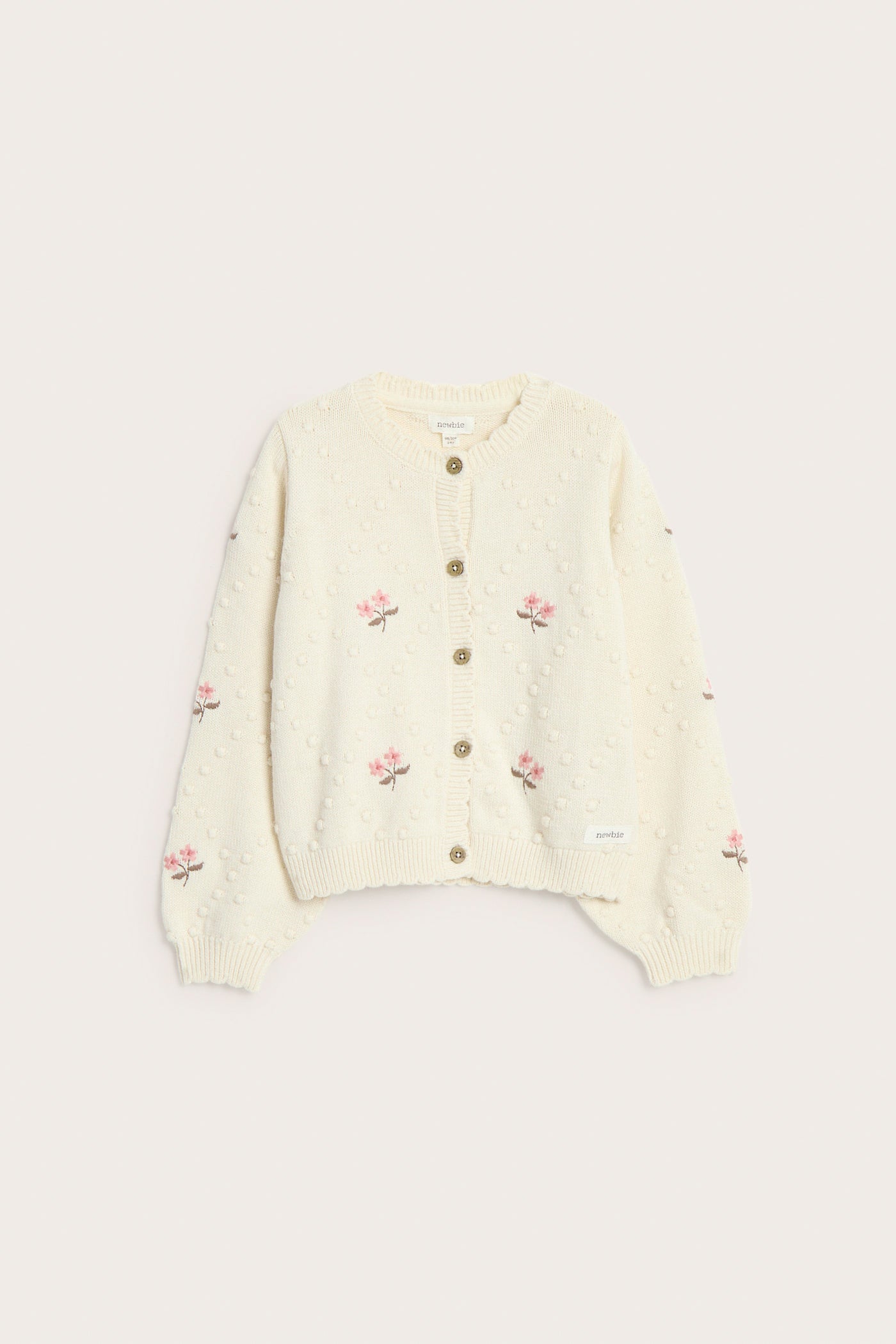 Kids beige wool blend floral cardigan