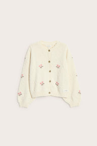 Kids beige wool blend floral cardigan
